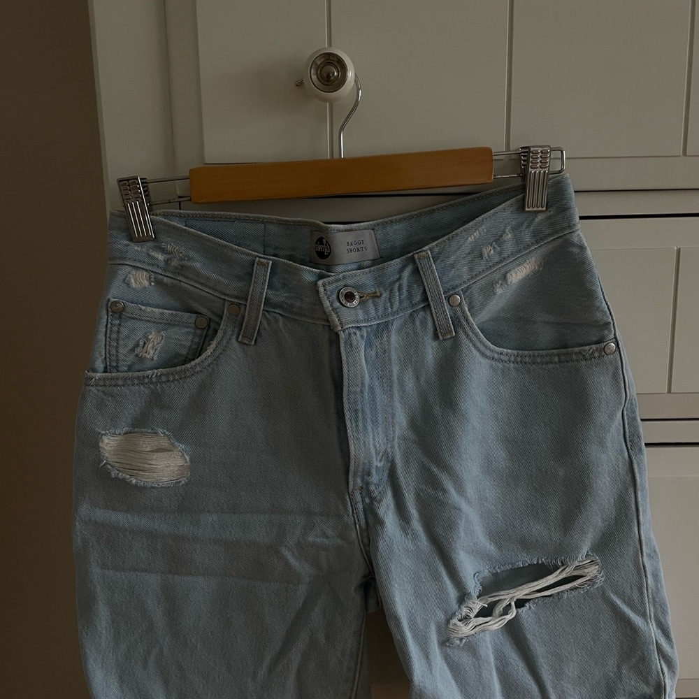 Light Blue Distressed Denim Shorts